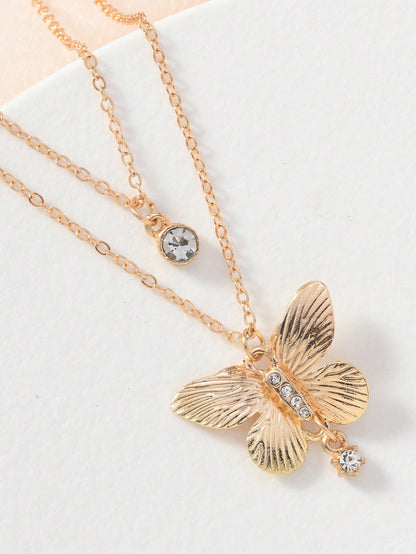 1 pieza Collar con colgante de mariposa con rhinestones, joyería con colgante de moda y personalizada, adecuado para uso diario, casual y ocasiones de fiesta de mujeres