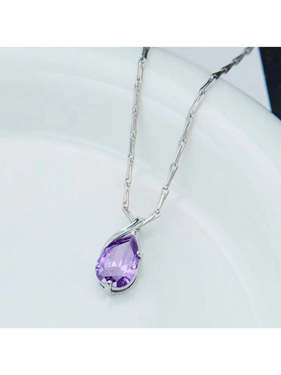 1 pieza Collar de compromiso para mujer, colgante con decoración de circonita cúbica de metal color plata clásico, regalo de joyería para compromiso/boda/cumpleaños/aniversario