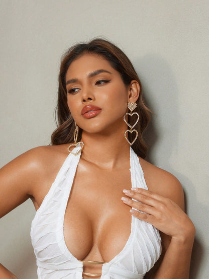 SHEIN SXY Pendientes de uso diario de moda con diseño de corazón decorado con rhinestones