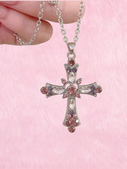ROMWE Kawaii 1 pieza Collar atractivo aleación de zinc con diseño de diamante de imitación colgante Cruz para mujeres para regalo de citas