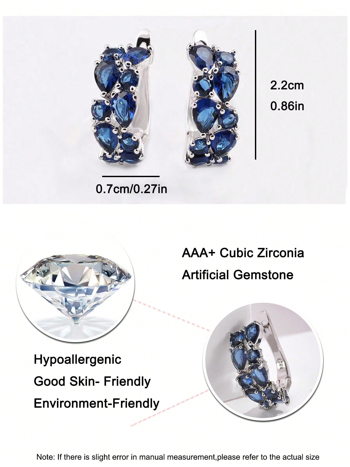 1 par de aretes de moda "Mona Lisa" engastados con zirconia azul para mujer, niña, diario, viaje, banquete, fiesta de graduación, boda, joyería de regalo