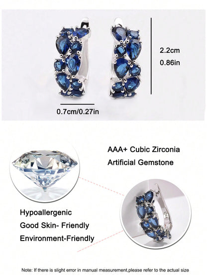 1 par de aretes de moda "Mona Lisa" engastados con zirconia azul para mujer, niña, diario, viaje, banquete, fiesta de graduación, boda, joyería de regalo