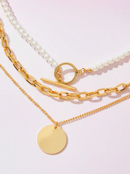 SHEIN X KAREN BARRERA SHEIN BAE Collar de moda decorado con colgante de perlas falsas multicapa