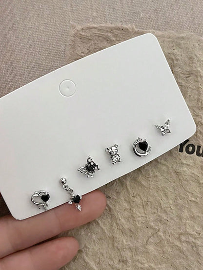 Conjunto de 6 piezas de pendientes de estilo punk minimalista con forma de mariposa superetérica y diseño único, adecuados para usar y usar en la vida diaria, fiestas, viajes y otras ocasiones