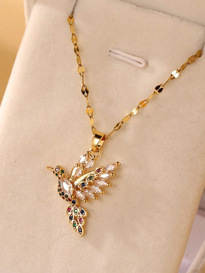 1 Pieza Moda 18k Chapado En Oro Color Acero Inoxidable Rhinestone Colgante De Pájaros Collar Para Mujeres Regalo Diario Y Uso Conmemorativo