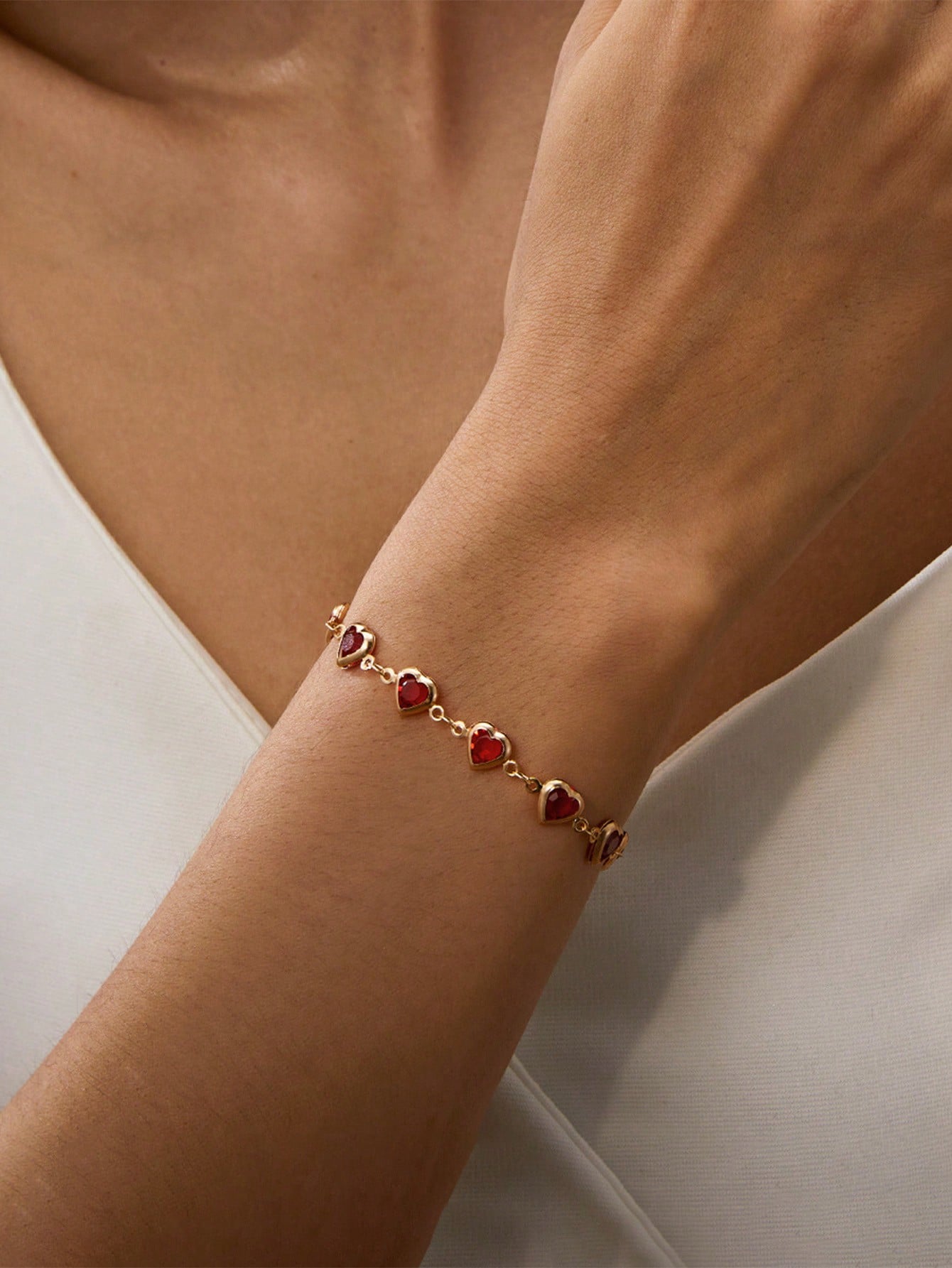 1 Pieza Pulsera De Moda Decorada Con Corazón De Rhinestone Rojo