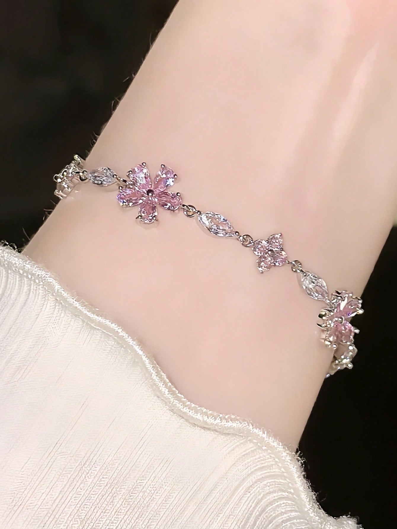 1 Pieza Pulsera De Lazo De Flor De Cerezo De Circonio Cúbico Rosa Para Mujeres, Diseño Minimalista De Moda Al Estilo Ins, Adecuado Para Usar A Diario Y Como Regalo Entre Amigas