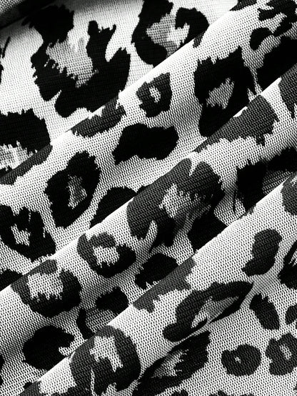 ROMWE J-Fashion Vestido corto y sexy con estampado de leopardo blanco y negro, estilo halter, para la escuela