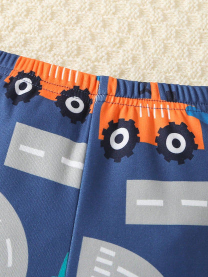 Set de 2 piezas de camisa de manga larga con estampado de carro y leggings casuales para bebé/niño pequeño