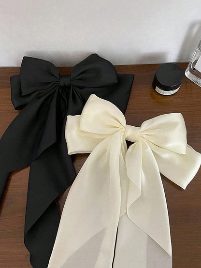 1-2 piezas Clip para el cabello de cinta de satén negro/blanco/rojo sobredimensionado para mujer, accesorio para el cabello elegante y chic para uso diario y a juego con atuendos