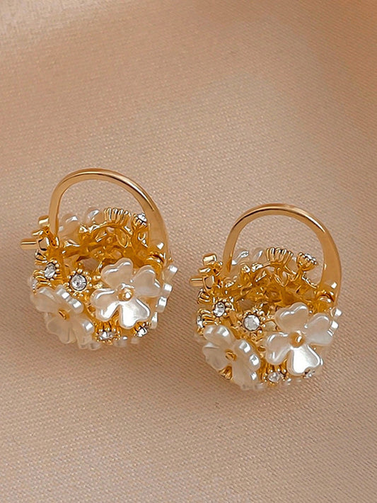 1 Par De Aretes De Lujo Y Moda Con Forma De Flores En Estilo De Bosque, Esfera Incrustada Con Diamantes De Imitación