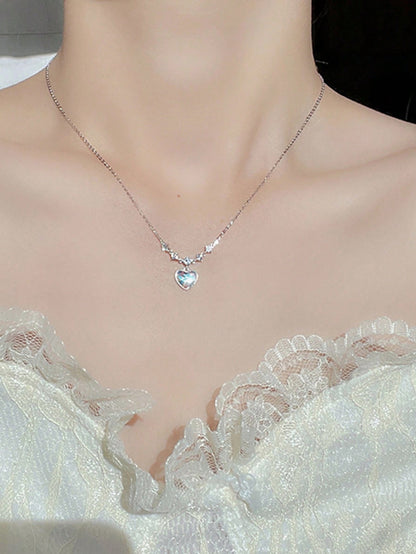 1 pieza Elegante collar de colgante con forma de corazón de diamantes de imitación Soñador y dulce para mujeres, regalo de fiesta de banquete y cita