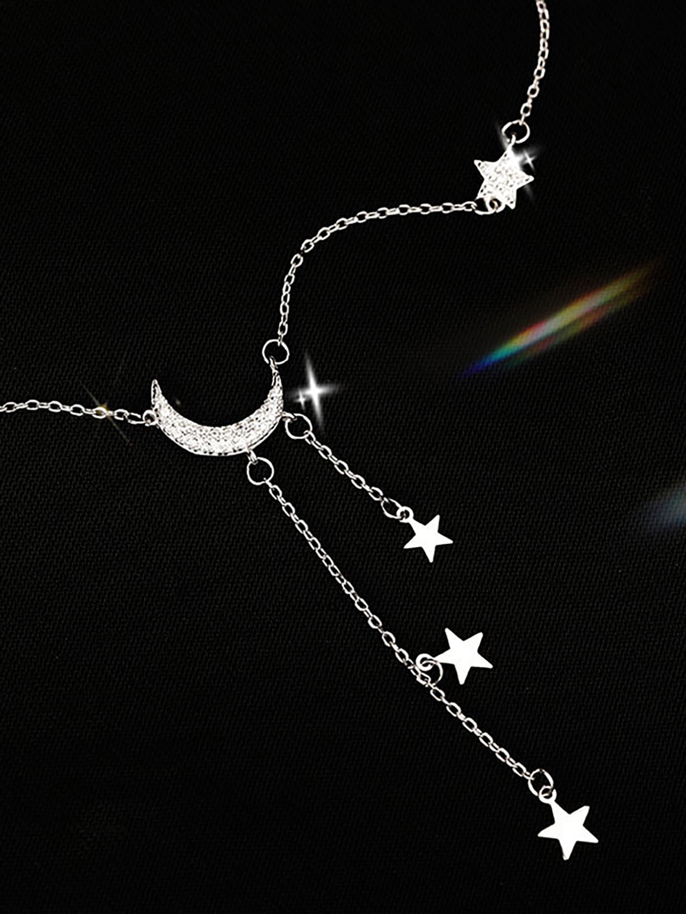 1 pieza exquisito brillante plata color con fleco con estrella luna Collar para mujeres clavícula con cadena Mujer Bisutería regalo de cumpleaños Accesorios