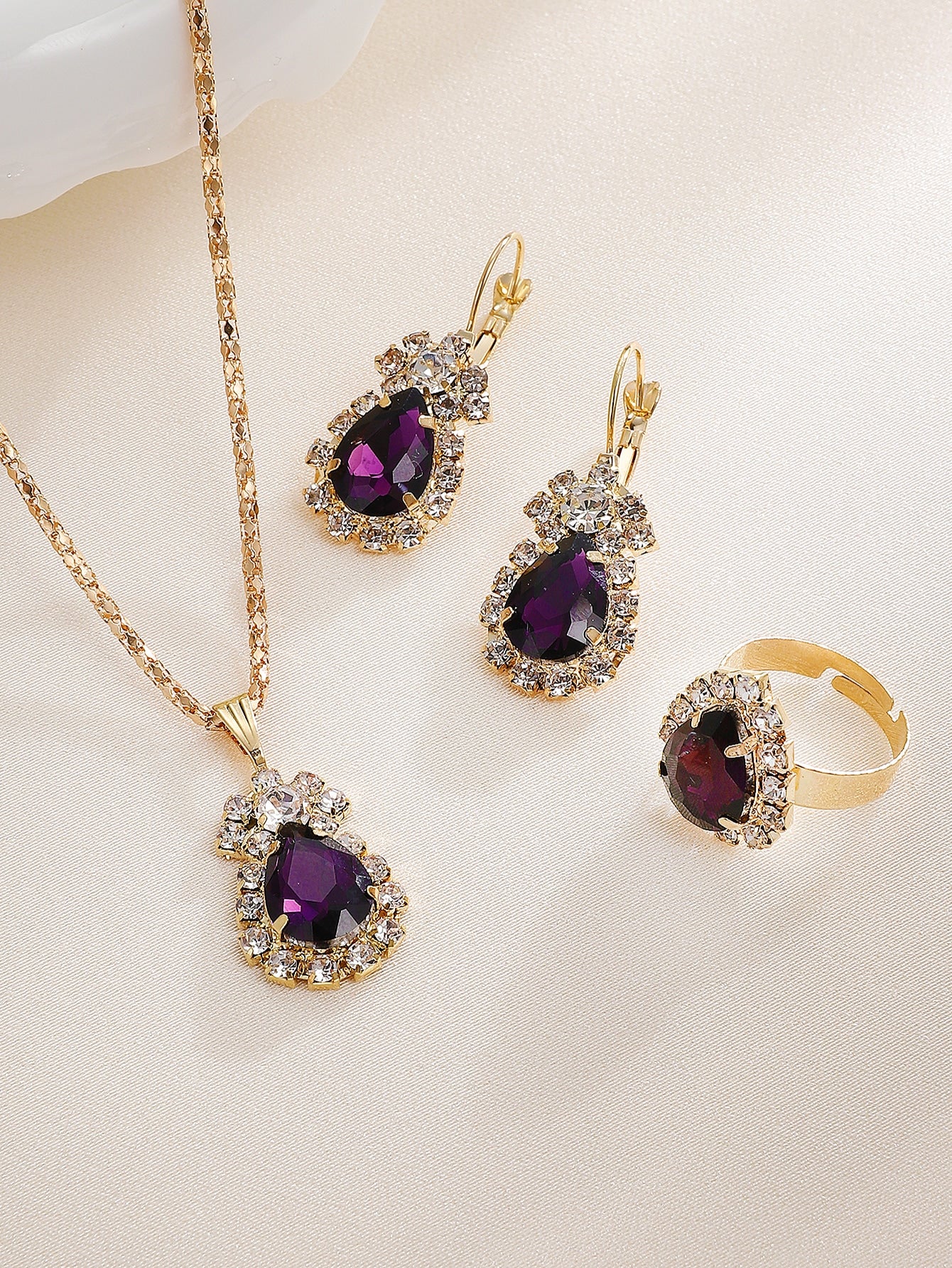 4 piezas/set collar con diseño de gota de agua, pendientes, anillo y pulsera, conjunto de joyería para mujer, fiesta, boda, novia, regalo