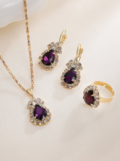 4 piezas/set collar con diseño de gota de agua, pendientes, anillo y pulsera, conjunto de joyería para mujer, fiesta, boda, novia, regalo