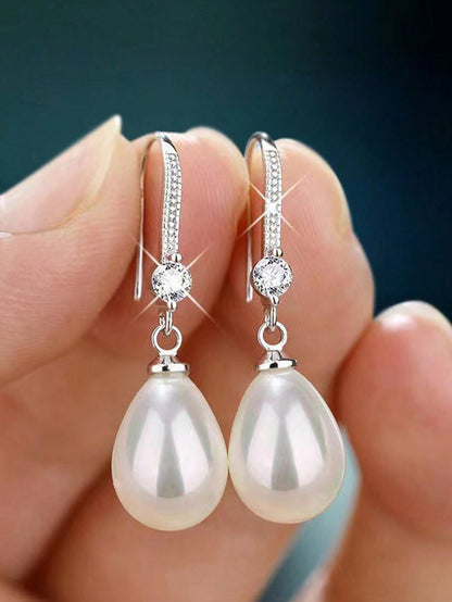 1 Par De Pendientes Largos Con Imitación De Perla, Adecuados Para El Uso Diario De Las Mujeres