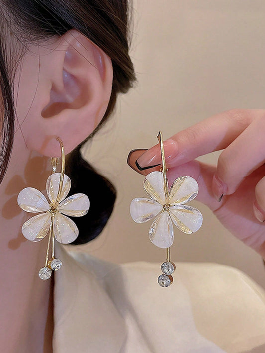 1 par Pendientes largos moda de acero inoxidable con diamante de imitación & flor para mujeres para decoración diaria