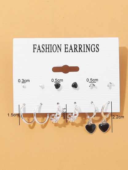 6 pares/set Pendientes con estrella & con adorno de corazón