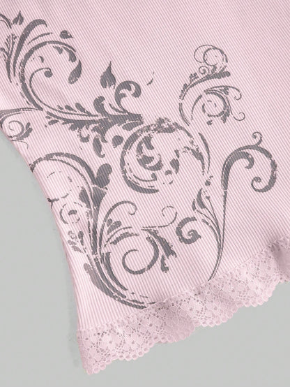 ROMWE Fairycore Camiseta sin tirantes casual y sencilla con estampado floral para mujer