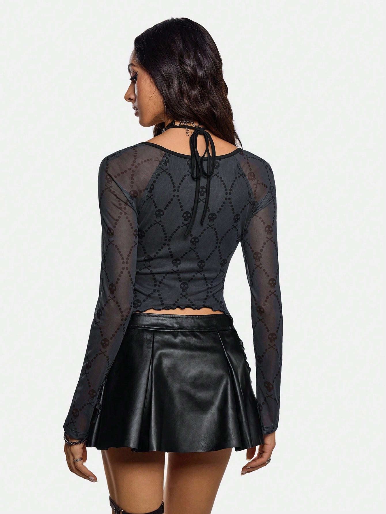 Studio Schimm Blusa de mujer con impresión de calavera oscura, de color negro, ropa de mujer para otoño e invierno