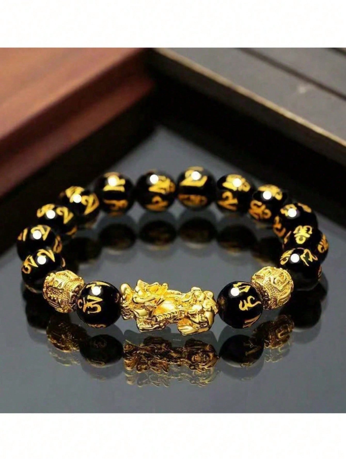 1 pieza Pulsera con dije de Pixiu de piedra de obsidiana exquisita - Atrae riqueza y buena fortuna, amuleto de la suerte negro unisex - Regalo perfecto para el Día del Padre, ella o él, Navidad, Acción de Gracias, Año Nuevo y vacaciones
