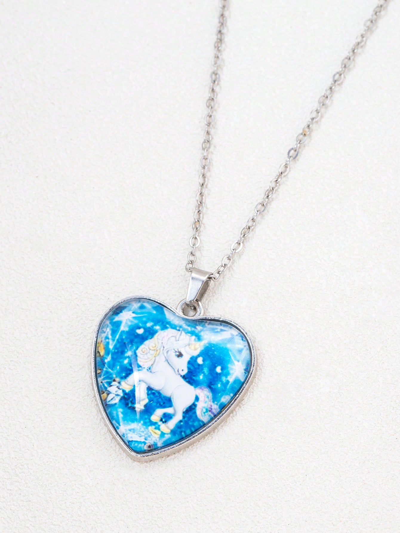 suteyi 1 Collar de vidrio con joya en forma de corazón y dibujo de pony para niños, como regalo para amigos y familiares