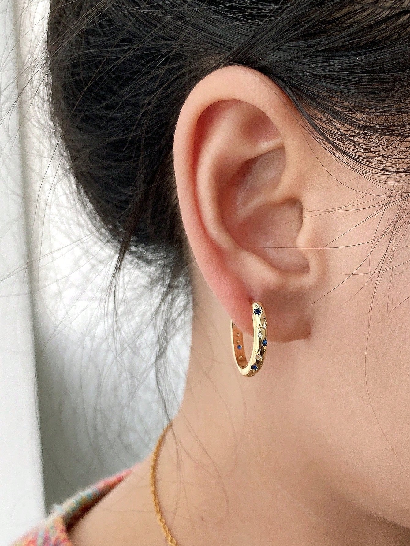 1 Par De Aretes De Aro En Forma De Estrella, Luna Y Redondos, De Cobre De Lujo Con Incrustaciones De Colores Múltiples, El Regalo Perfecto Para Una Cita