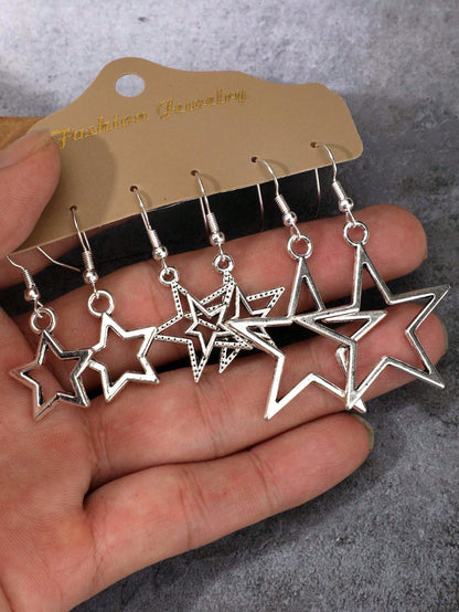 ROMWE Goth 3 Pares De Pendientes De Gota Con Diseño De Estrella