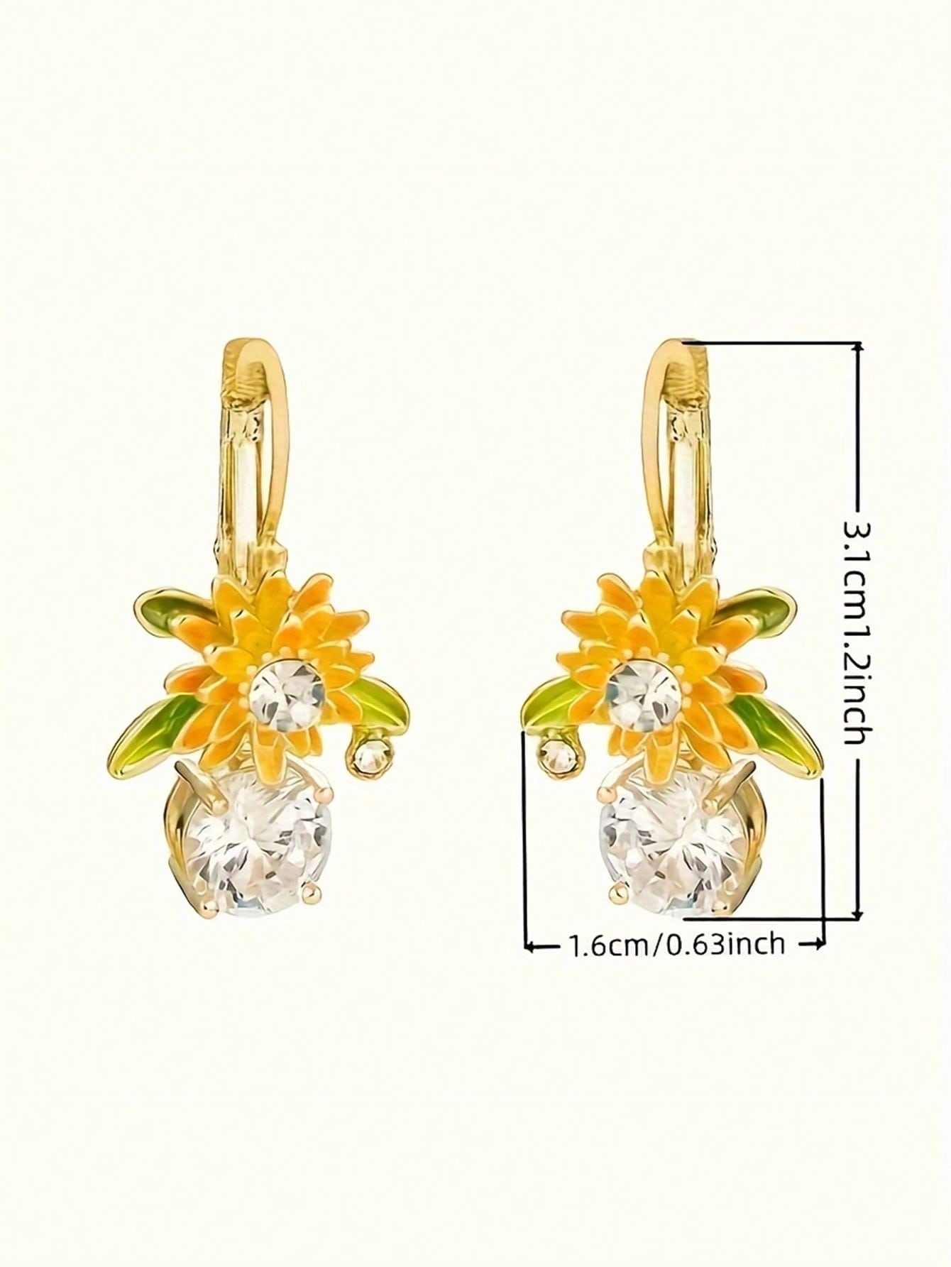 1 par de pendientes con colgante de cristal con diseño de girasol y gota de agua para mujeres