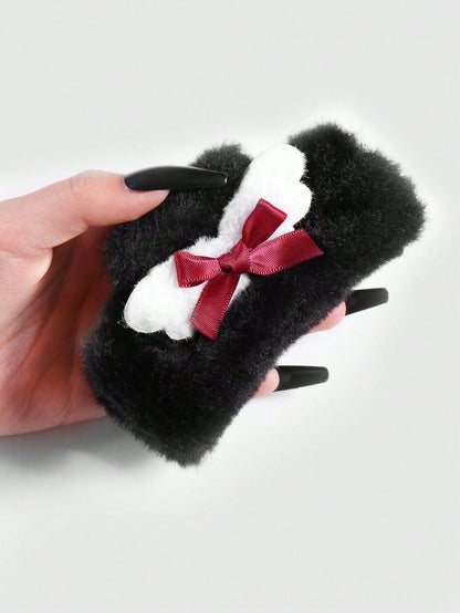 ROMWE Kawaii 1 pieza Accesorio de pinza para el cabello estilo gótico de color negro con alas de ángel blancas, moño rojo, adecuado para uso diario de mujeres o regalo de festival, Halloween