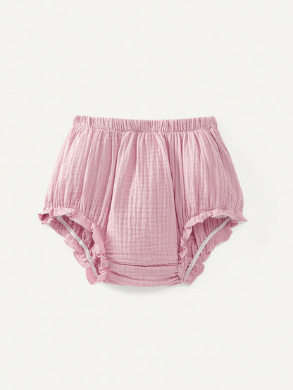 Cozy Pixies Conjunto casual para bebé niña con blusa de cuello cuadrado estampada con flores y conejos con ribete de volantes, y pantalón corto tipo bombacho