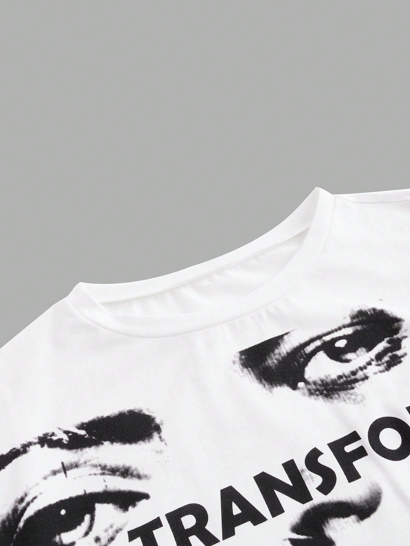 ROMWE Grunge Punk Camiseta Casual Blanca De Mujer De Estilo Urbano Con Retrato A Mano Alzada, Textura De Película Y Impresión De Letras