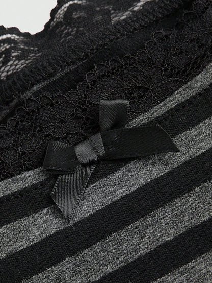 ROMWE Playera Corta De Tirantes De Rayas Con Borde De Encaje Para Mujer