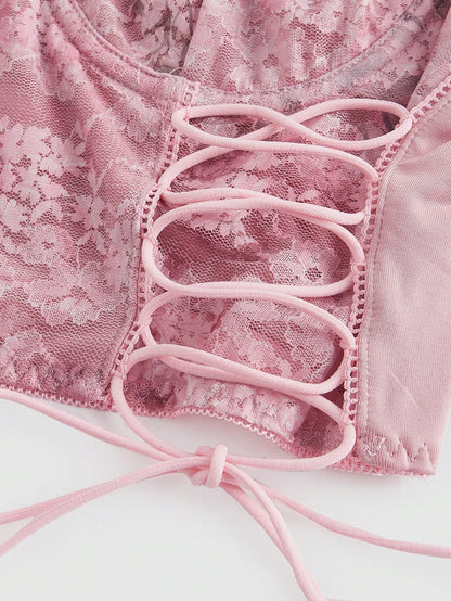 ROMWE Kawaii Romántico sujetador con aros de encaje con flores para mujeres sexys