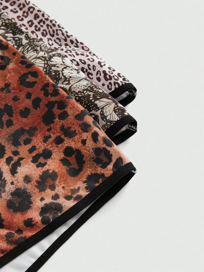ROMWE Set de 3 piezas de bragas sin costuras de punto con estampado de leopardo para mujeres