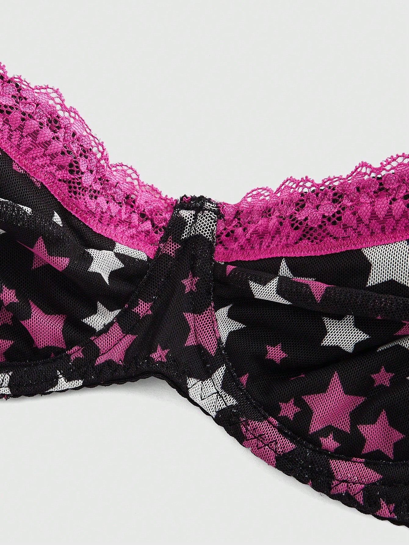 ROMWE J-Fashion Conjunto sexy de lencería Shibuya Gal con estrellas de cinco puntas y detalles de encaje y malla