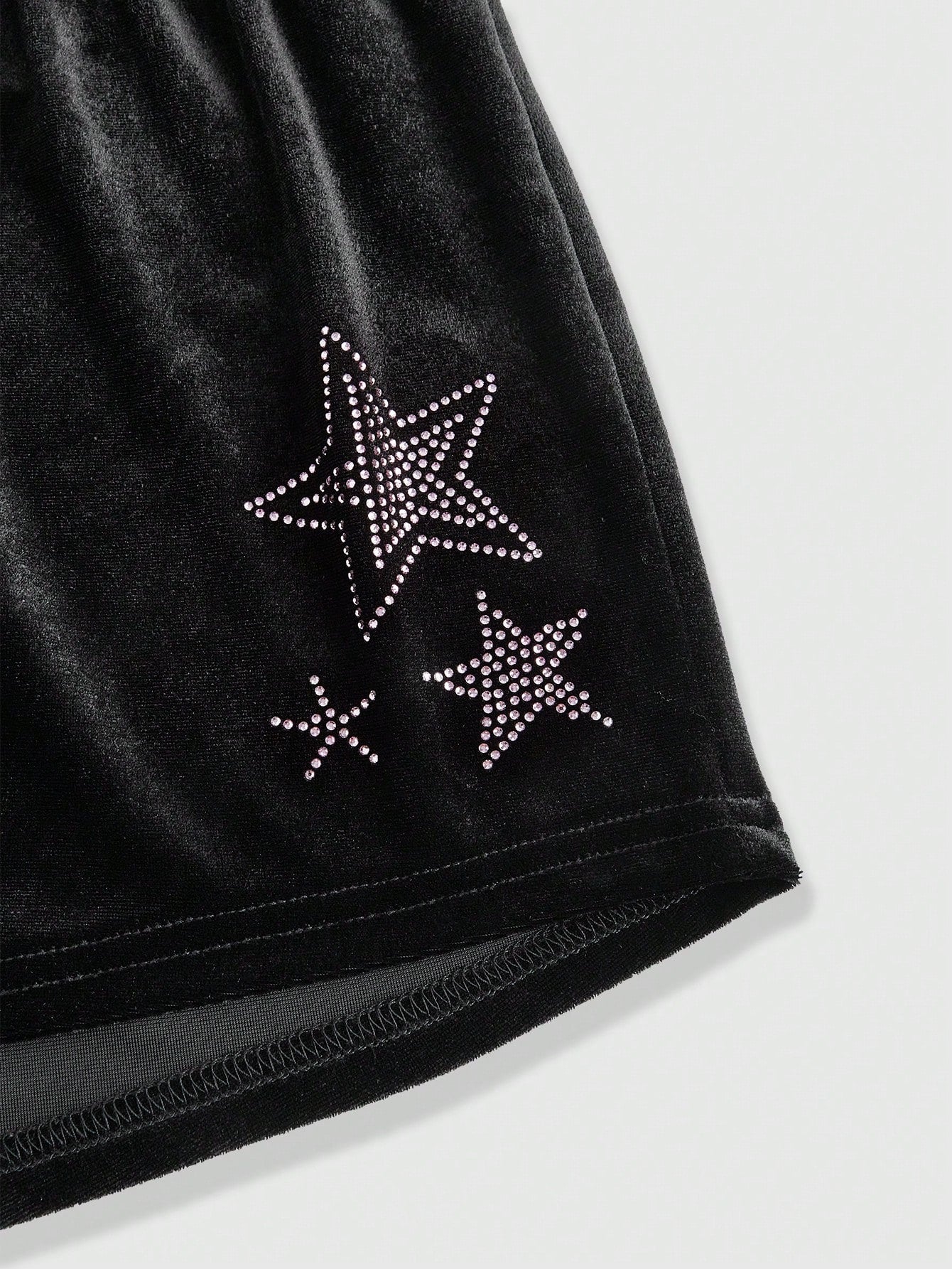 ROMWE Kawaii Conjunto de camiseta de tirantes y pantalón de pijama de terciopelo con esqueleto y estrellas de rhinestone estilo Gyaru de Shibuya, otoño/invierno