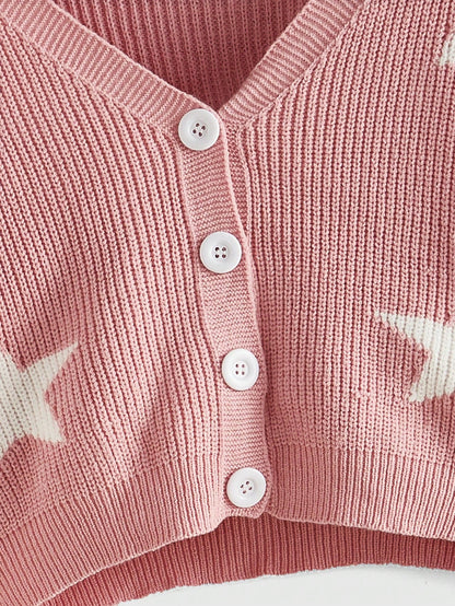 ROMWE Kawaii Cárdigan con bloque de color y estampado de estrellas, estilo casual para otoño