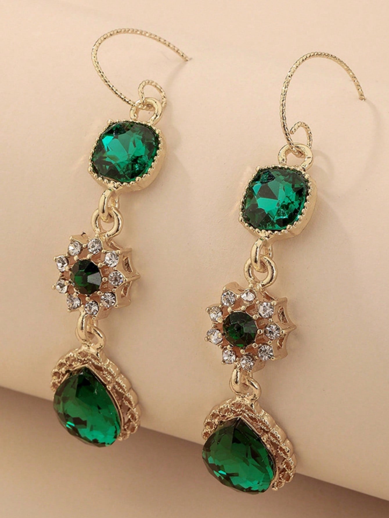 3 Piezas/set Conjunto De Collar Y Aretes De Color Verde Oscuro