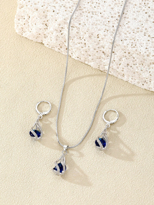 3 Piezas Conjunto De Joyería Para Mujeres, Pendientes Y Collar Con Colgante De Lágrima De Cristal Y Circonita Cúbica Para Bodas Y Fiestas