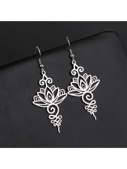 1 par de pendientes con forma de flor de loto de acero inoxidable de moda para mujeres, ideal para el Día de San Valentín