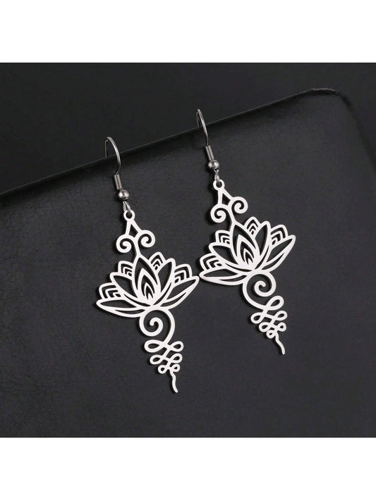 1 par de pendientes con forma de flor de loto de acero inoxidable de moda para mujeres, ideal para el Día de San Valentín