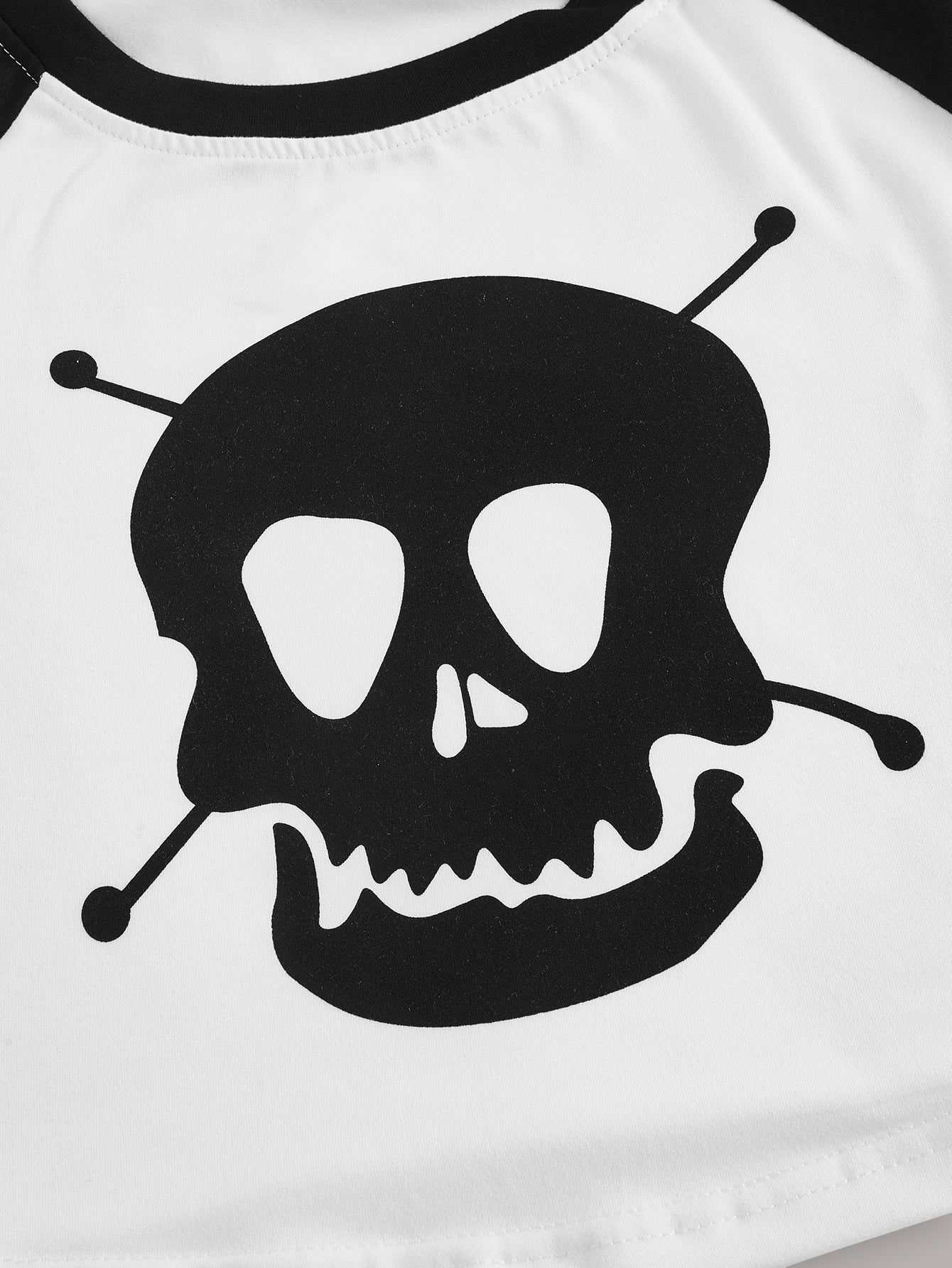ROMWE Grunge Punk Camiseta de manga corta de estilo casual de verano con estampado de esqueleto y color contrastante