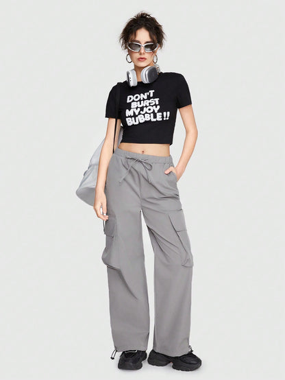 ROMWE Grunge Punk Camiseta Corta De Manga Corta Con Estampado De Slogan
