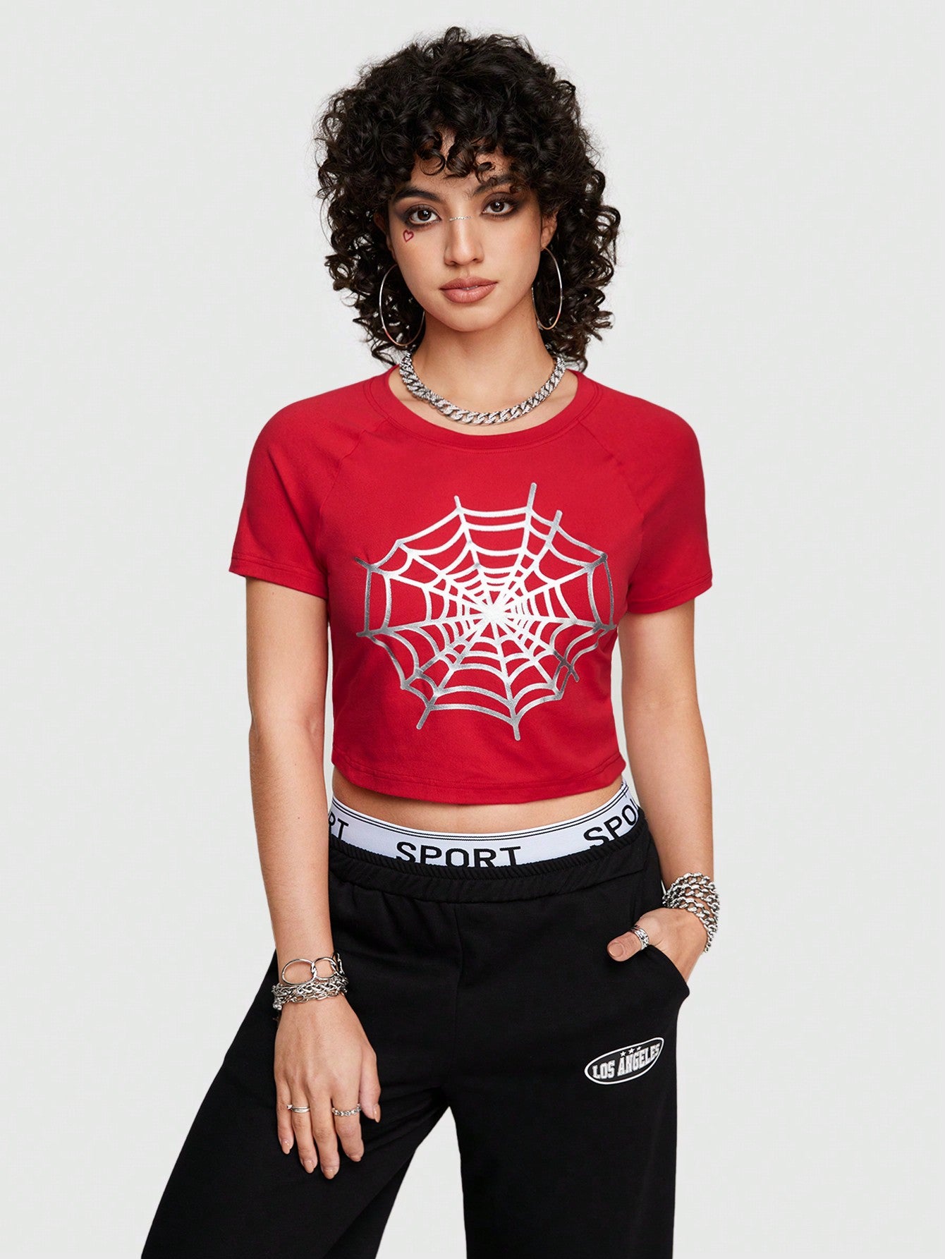 ROMWE Street Life Camiseta Ajustada Impresa Con Telaraña