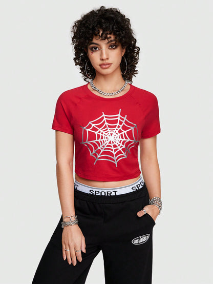 ROMWE Street Life Camiseta Ajustada Impresa Con Telaraña