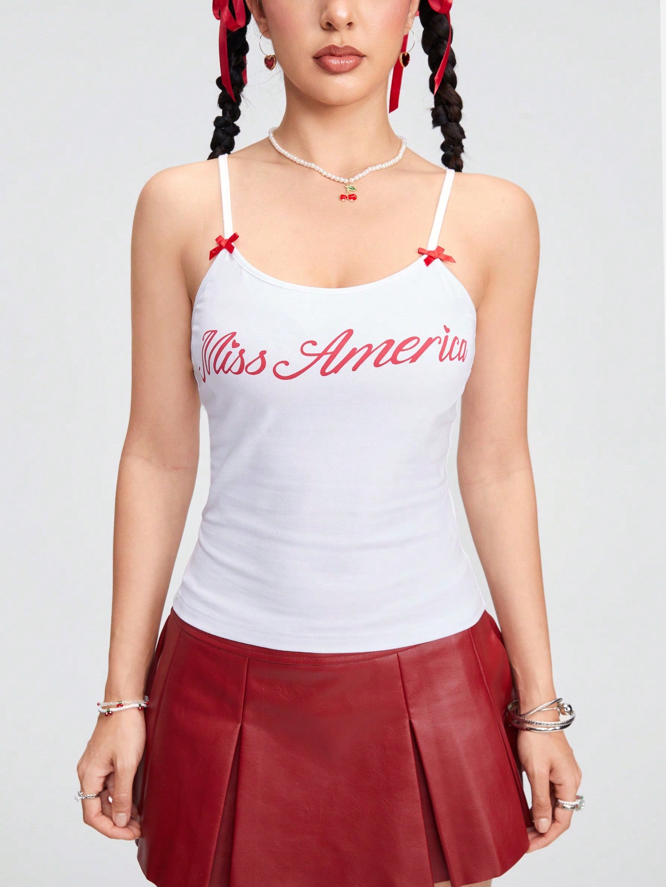 ROMWE Kawaii Top de tirantes rosa vintage lindo con lazo para el verano, escuela