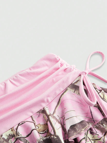 ROMWE Grunge Punk Minifalda sexy de cintura ultra baja con estampado de ramas de árboles en colores block para mujeres, inspirada en la subcultura Y2K