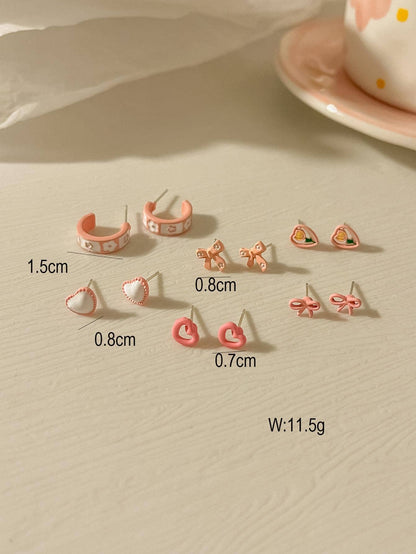 6 pares/set de pendientes con decoración de lazo y corazón