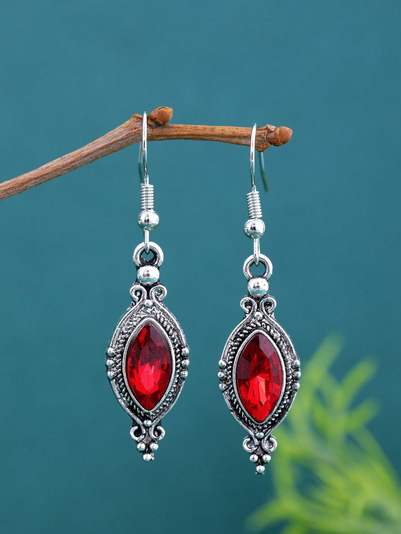 Pendientes de lujo con diamante y rubí en forma de rombo de estilo europeo y americano, de diseño minimalista y elegante, adecuado para uso diario y ocasiones, pendientes de moda